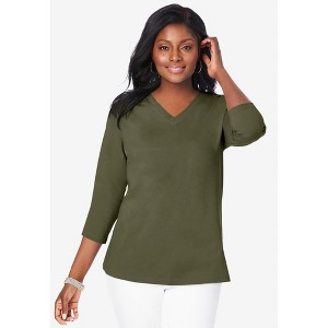 Jessica London Stretch Cotton V-Neck Tee - 1 of 4
