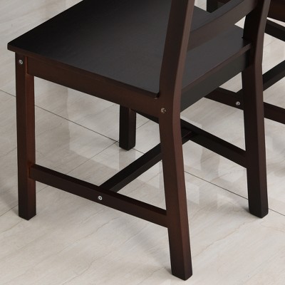 Brown Solid Pine Wood Dining Set with 4 High Back Chairs