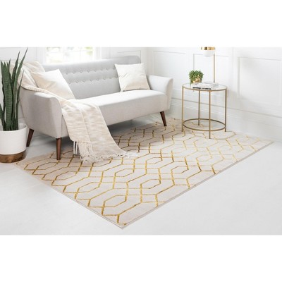 Elegant White Gold Trellis 9' x 12' Synthetic Area Rug