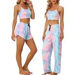 cheibear Womens 3pcs Sleepwear Cute Print Lounge Pants Camisole with Shorts Pajama Set