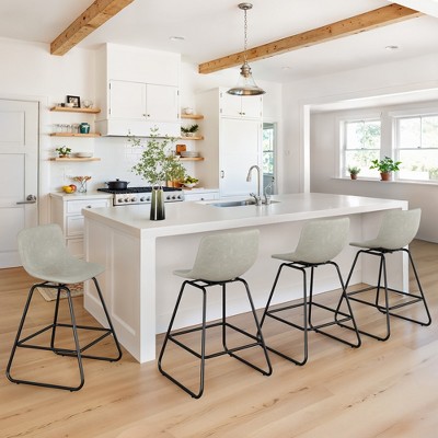 Arceso Swivel Bar stools Set, 25in Faux Leather Counter Height Bar stools, Mid Century Modern Bar Stools with Metal Legs & Footrest, for Kitchen