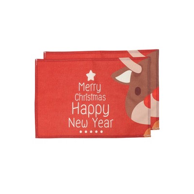 Unique Bargains Christmas Place Mats Letter Pattern Flax Red White 13"x17.7" 2 Pcs