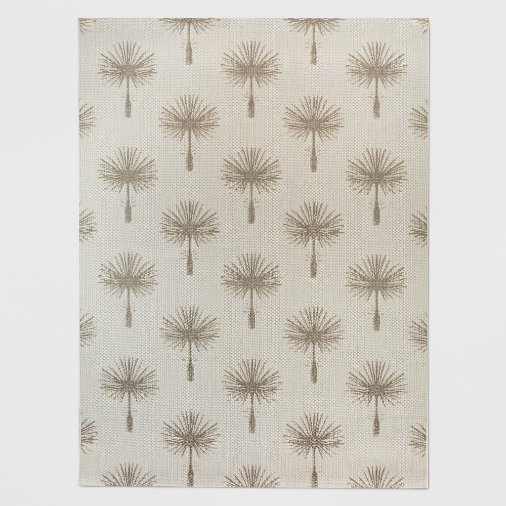  x 7' Palm Print Outdoor Rug Tan