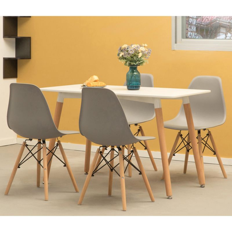 Fabulaxe Mid-Century Modern Style Plastic DSW Shell Dining Chair with Solid Beech Wooden Dowel Eiffel Legs, 4 of 12
