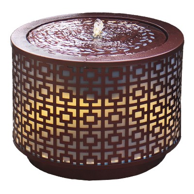Sunnydaze Repeating Squares Cylinder Iron Water Fountain with LED Lights - 14.25"