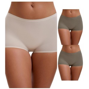 INSPIRE CHIC Women's High Waist Seamless Boyshorts Elastic Waistband Ice Silk Breathable Shorts 3 Packs - 1 of 4