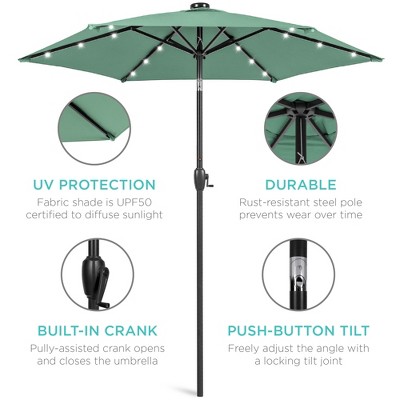 Seaglass 7.5ft Outdoor Solar Patio Umbrella with LED Lights and Steel Pole