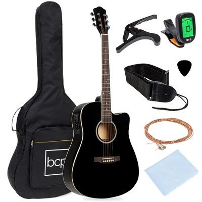 Best Choice Products Beginner Acoustic Electric Guitar Starter Set 41in w/ All Wood Cutaway Design, Case