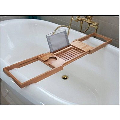 Adjustable Natural Bamboo Freestanding Bathtub Caddy