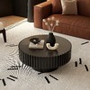 Lyngins Modern Handcrafted Coffee Table, Wooden Olive-Shaped Tea Table with Solid Wood Reliefs & MDF Base, Industrial Round Coffee Table - 2 of 4