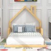 1 Twin Floor Bed Frame, Solid Wood House-Shaped Headboard for Kids or Teens Bedroom, No Box Spring Needed - Baofuwish - 2 of 4