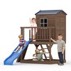 Outdoor Wooden Playhouse with Climbing Wall, 2 Story Wooden Playhouse with Step Ladder, Elevated Modern Cedar Playhouses Kids - 2 of 4