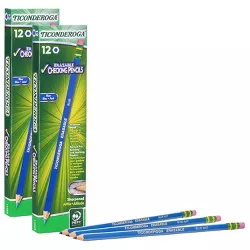 Ticonderoga Erasable Colored Pencils, Blue, 12 Per Pack, 2 Packs