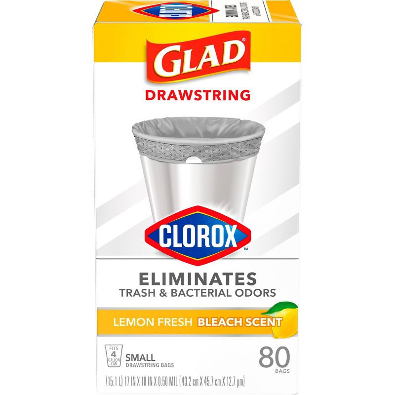 Glad Small Drawstring Trash Bags - Clorox Lemon Fresh - 4 Gallon, 3 of 13