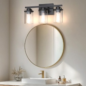 DORESshop Industrial 3-Light Vanity Wall Lamp, Matte Black Finish with Clear Glass Shade, Perfect for Bathroom, Bedroom, and Dressing Mirror - 1 of 4