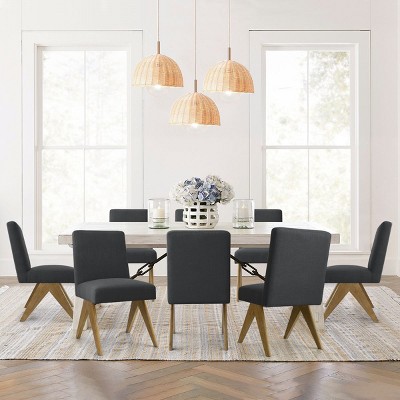 Set of 8 Upholstered Dining Chairs, Solid Wood Mid-Century Modern Kitchen Chairs with Padded Linen Seats, Comfortable Armless Chairs-Maison Boucle