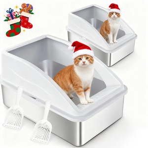 Stainless Steel Litter Box with Lid, XL Enclosed Cat Litter Box for Large Cats & Multi-Cat Households, High-Sided Anti-Leakage Design(2-Pack) - 1 of 4