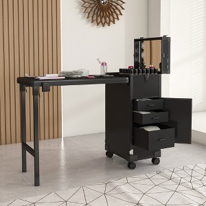 KTMBDW Rolling Portable Manicure Table with 3 Drawers, Lockable Makeup Train Case with Mirror,Nail Polish Organizer, Foldable Nail Desk for Nail Techs - 1 of 4