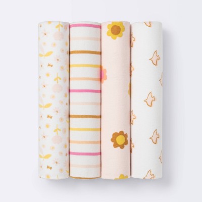 Flannel Baby Blanket Vintage Flora - Cloud Island™ - Pink/Yellow - 4pk