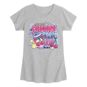 Girls' - Instant Message - Sweet Cherry Soda Pop Fitted Short Sleeve Graphic T-Shirt - 1 of 4