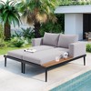 2-in-1 Modern Outdoor Sofa Daybed for Poolside/Balcony, Wood-Topped Side Spaces & Padded Lounges - 2 of 4