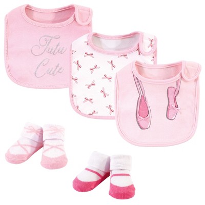 Little Treasure Baby Girl Cotton Bib and Sock Set 5pk, Ballerina, One Size