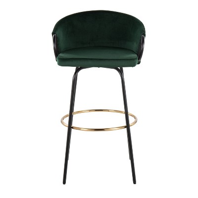 Emerald Green Velvet and Black Metal Adjustable Swivel Barstool Set