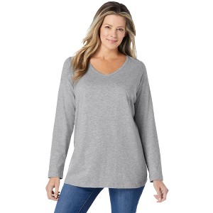 Woman Within Women's Plus Size Perfect Long-Sleeve V-Neck Tee - 1 of 4