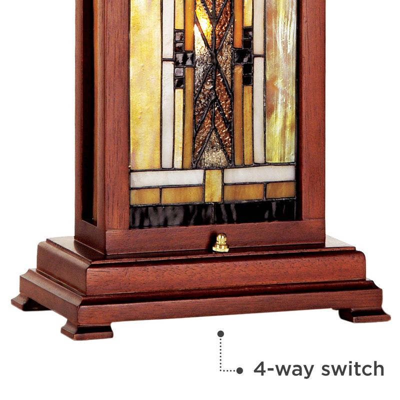Robert Louis Tiffany Walnut Mission Rustic Table Lamp 27" Tall Wood with Nightlight Stained Art Glass Shade for Bedroom Living Room Bedside Nightstand, 5 of 8