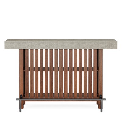 Lirago Gray Engineered Wood and Iron 2-Tier Bar Table 63x15.8x41.5 Inch with Footrest