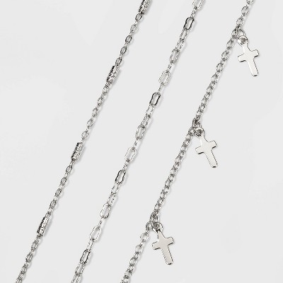 Cross and Chain Anklet Set - Wild Fable™ Dark Silver