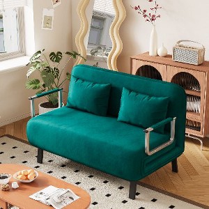 CAVINAS Convertible Sofas, Velvet Loveseat Sofa Bed, Tri-Fold Sofa Bed with Adjustable Backrest & Pillow, Leisure Chaise Lounge Couch for Living Room - 1 of 4