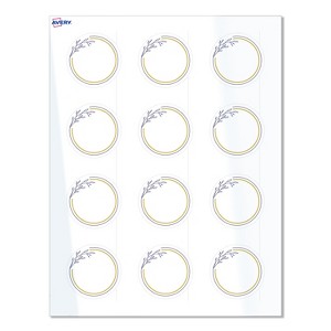 Avery Labels, 2" Diameter, Glossy White, Gold & Navy Border w/ Florals, 120ct - 1 of 4