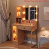 Bedroom Makeup Vanity Desk w/ Mirror and Lights, Vanity Table w/ Charging Station, RGB Lights Wood Dressing Table - 2 of 4