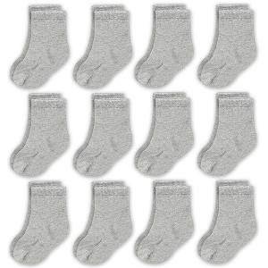 CozyWay Crew Cotton Toddler Socks - 12 Pack Stretch Toddler Girl and Boy Socks For All Day Comfort, Solid Gray, 1T-3T, Unisex - 1 of 4