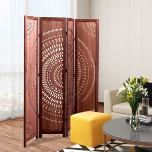 Gulches 55.2'' W x 65'' H 4 - Panel Solid Wood Folding Room Divider, Brown - 1 of 4