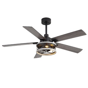 Airsurfer 52" Matte Black Ceiling Fan with light,5 Plywood Blades,6 Speed DC Motor,Ceiling Fan with Memory Function,2 Downrods,Remote Control Included - 1 of 2