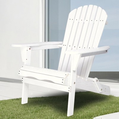 TiramisuBest Wooden Folding Chair Set of 2, White Embossed Cedar Wood Lounge Patio Chairs for Garden, Deck, Backyard, Poolside, Half Assembled