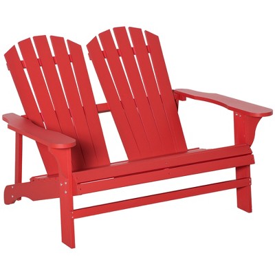 Outsunny Outdoor Adirondack Chair, Wooden Loveseat Bench, Lounger Armchair with Flat Back for Garden, Deck, Patio, Fire Pit, Red