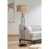 Franklin Iron Works Marlowe Rustic Farmhouse Floor Lamp 60 1/2" Tall Bronze Metal Oster Woven Burlap Fabric Inner Drum Shade for Living Room Bedroom - 2 of 4