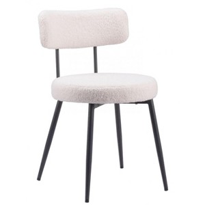 Dining Chair 30.3"H Ivory – Shearling Style Fabric Seat with Black Steel Frame (Set of 2) by Zuo Modern - 1 of 4