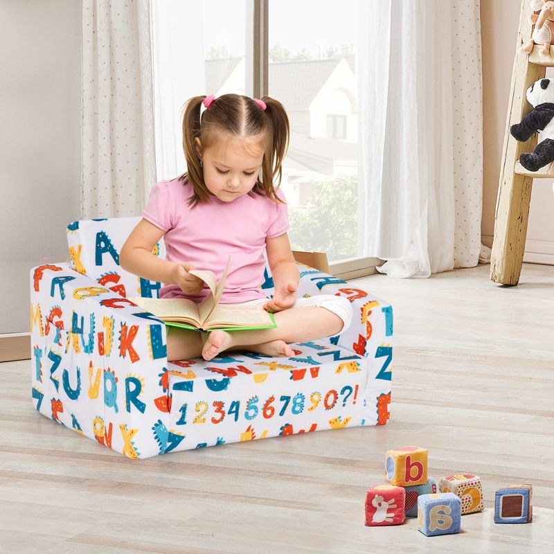 Tangkula 2-in-1 Convertible Kids Sofa Flip Open Couch w/Sturdy Sponge Construction&Velvet Fabric Multi-Color, 3 of 10