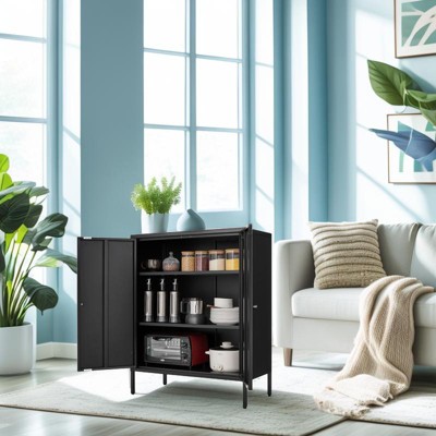 Gulches Modern Steel Double-Door Buffet Cabinet, High Legs, Minimalist Style, Multi-Purpose Storage, Suitable for Kitchen, Dining Room, or Living Room