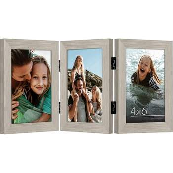 Americanflat Hinged 3 Photo Frame in Light Wood MDF - Desk Photo
