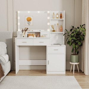 Dexmalle Makeup Vanity Desk with Mirror and Lights Charging Station - 1 of 4