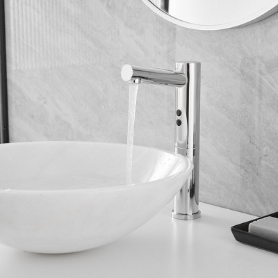 Polished Chrome Touchless Vessel Sink Faucet with Drain Assembly