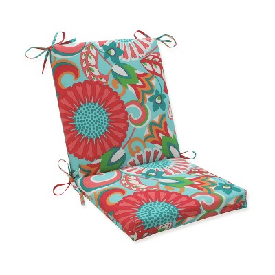 Sophia Squared Corners Outdoor Chair Cushion Turquoise/Coral: Weather-Resistant, Fade-Resistant - Pillow Perfect