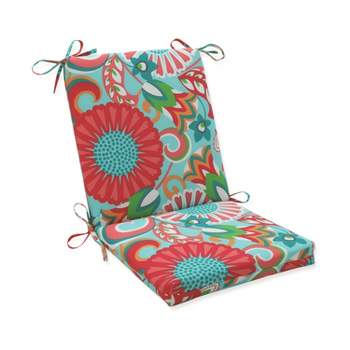 Sophia Squared Corners Outdoor Chair Cushion Turquoise/Coral - Pillow Perfect