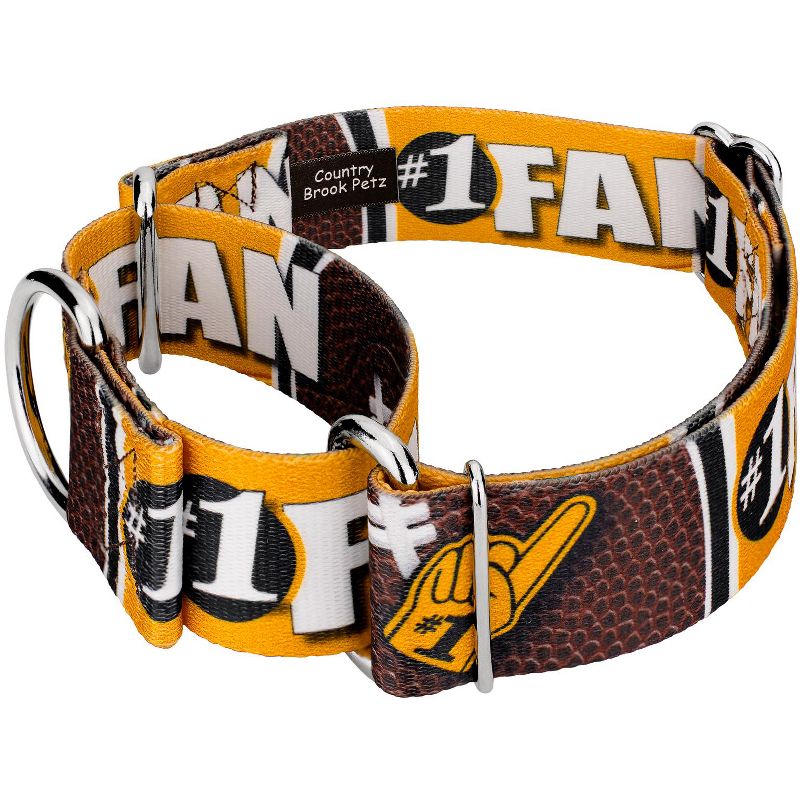 Country Brook Petz 1 1/2 Inch Black and Gold Football Fan Martingale Dog Collar Limited Edition, 2 of 5
