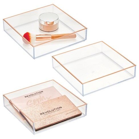 Mdesign Plastic Stackable Office Drawer Organizer, 3 Pack - Clear/Rose Gold